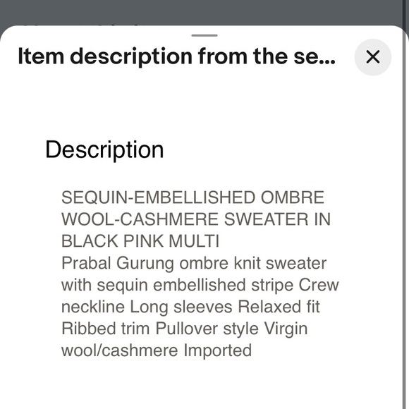 NWT Prabal Gurung sequin-embellished ombre cashmere wool sweater pink size large - Picture 15 of 15